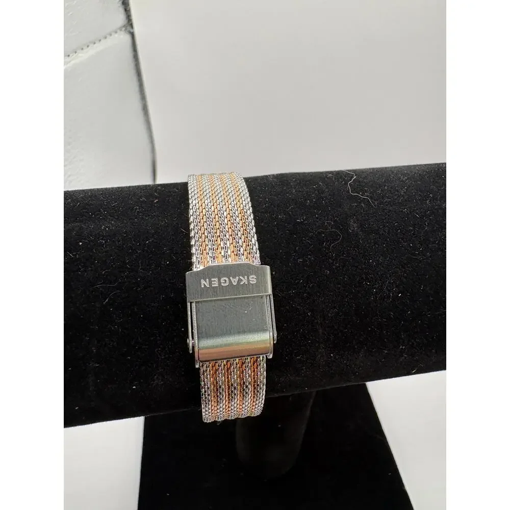 Skagen Denmark Women Watch Silver Mesh Bracelet Crystal Hour Markers Silver